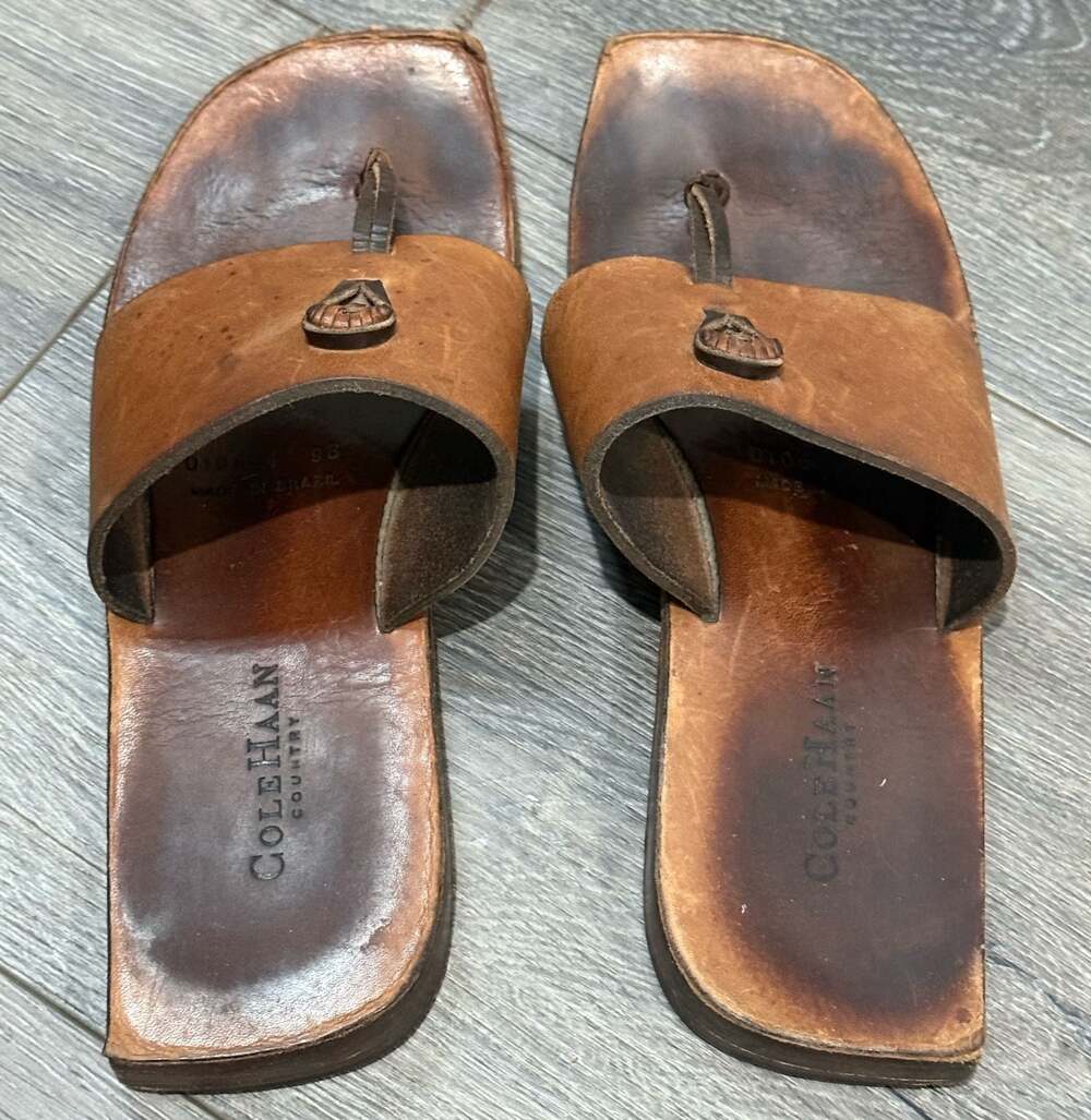Vintage Cole Haan Country Brown Leather Thong Sandals Made Brazil Women’s 9B - Picture 4 of 8